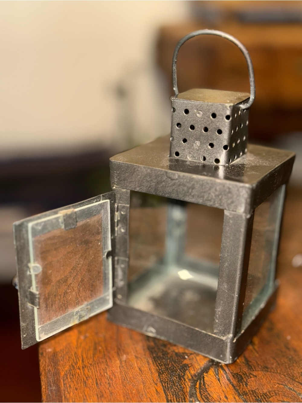 Metal Decorative Lantern in Dark Gray - Picture 2 of 9